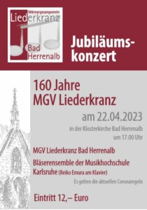 Jubiläumskonzert 160 Jahre MGV Liederkranz Bad Herrenalb - Vorankündigung